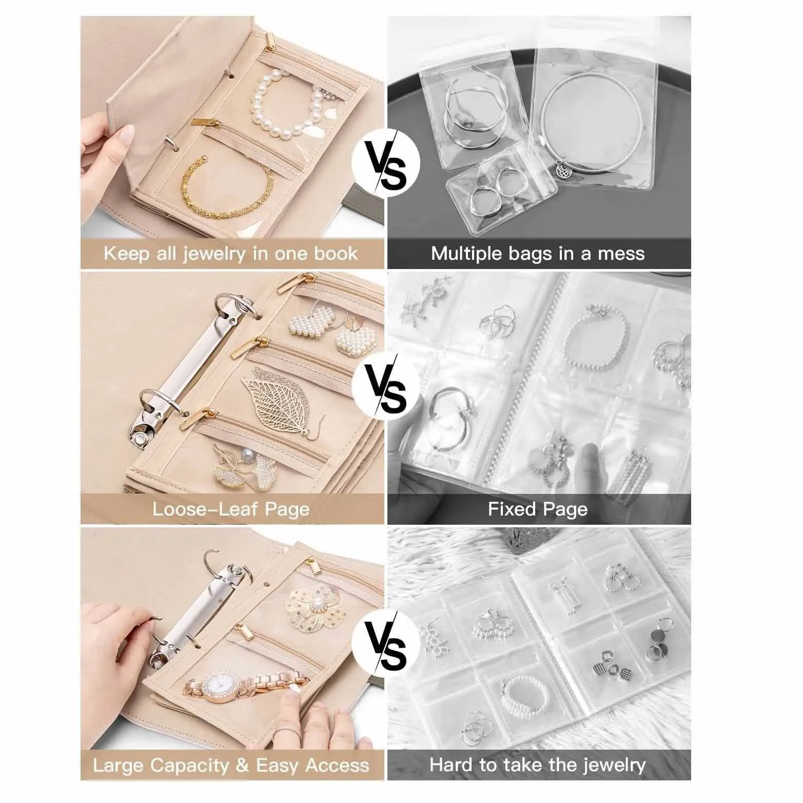 Green Foldable Travel Jewelry Organizer - Velvet Zippered Case with Transparent Pages & Detachable Pouches