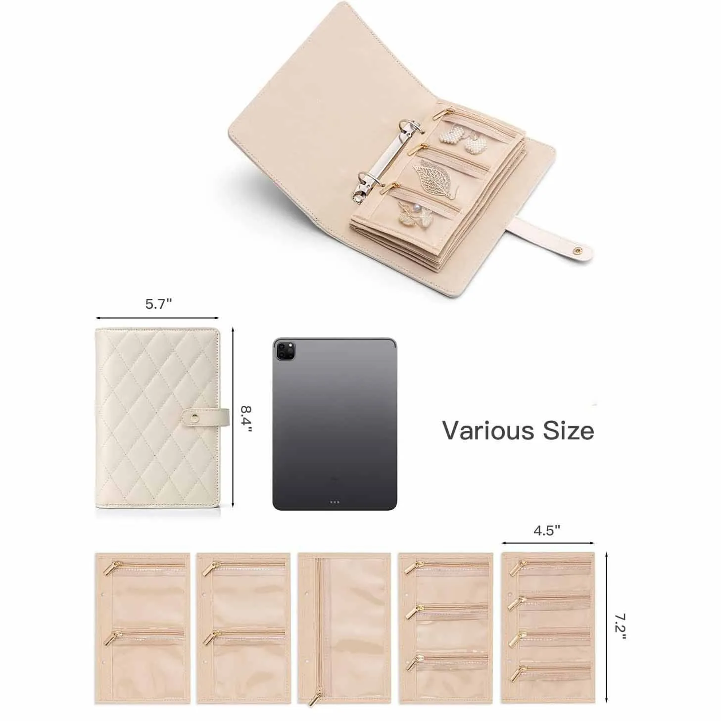 Green Foldable Travel Jewelry Organizer - Velvet Zippered Case with Transparent Pages & Detachable Pouches