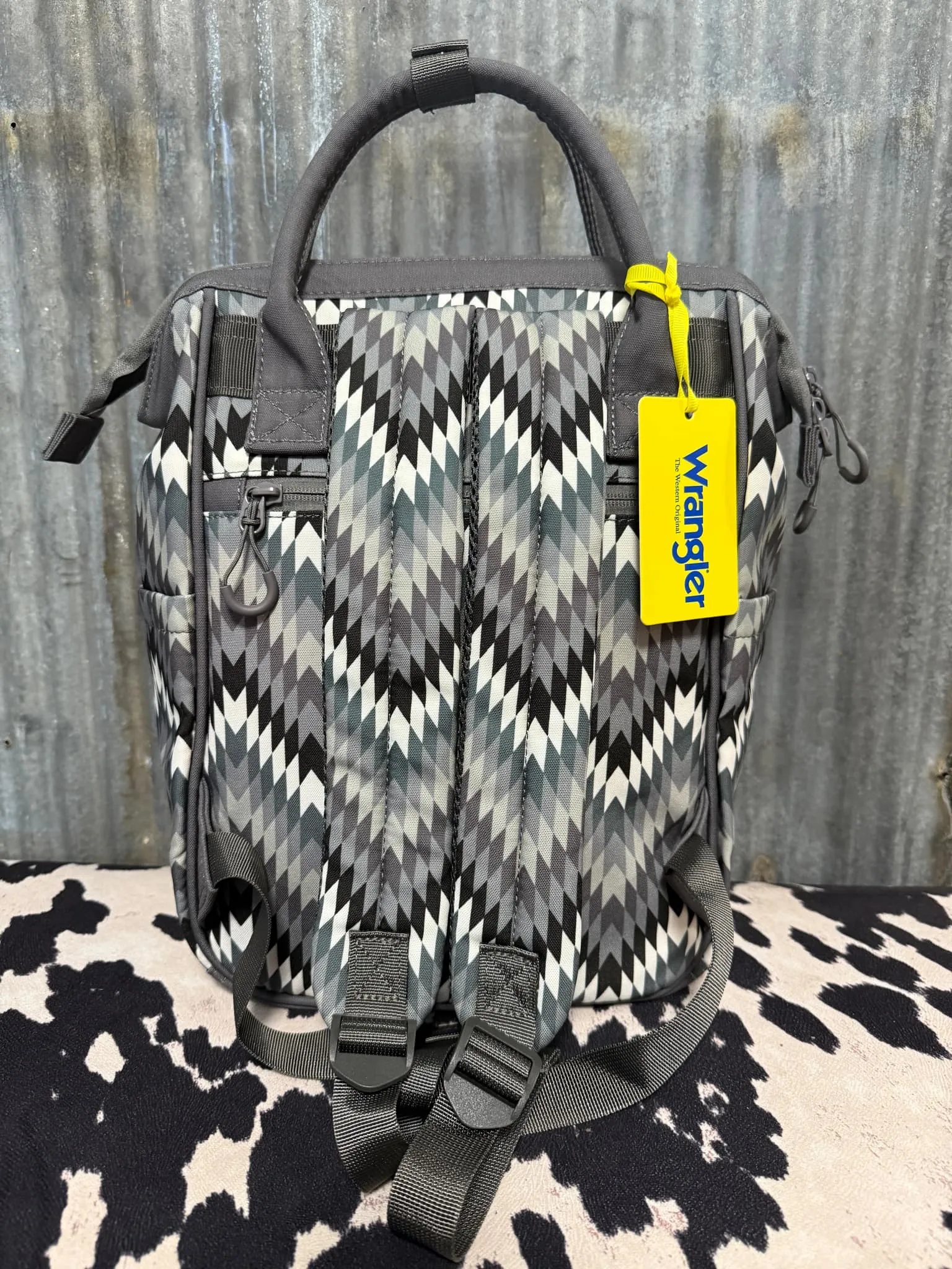 GREY WRANGLER CHEVRON BACKPACK/DIAPER BAG