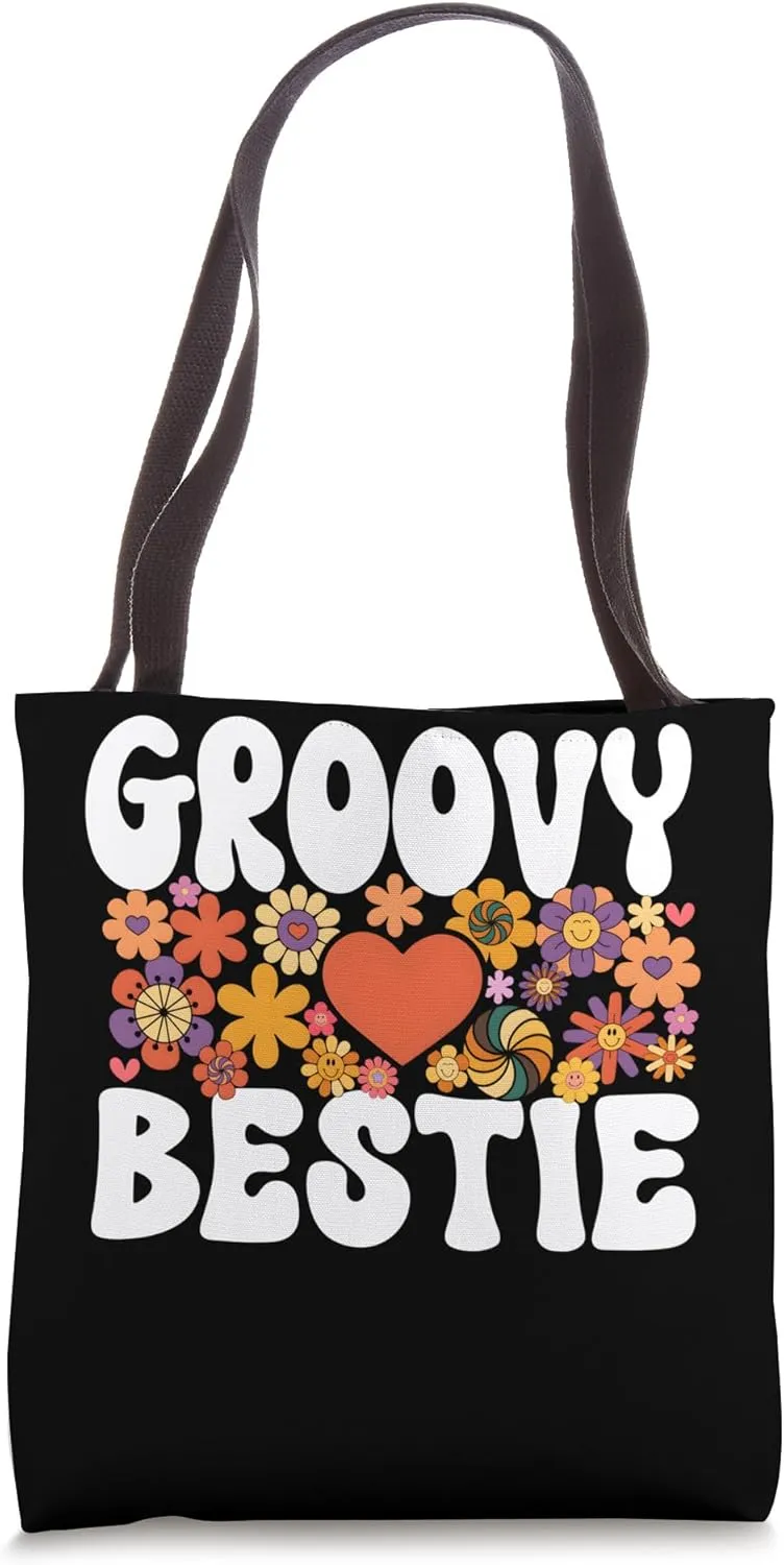 Groovy Bestie Retro-Inspired Stylish Bridal Shower Tote Bag