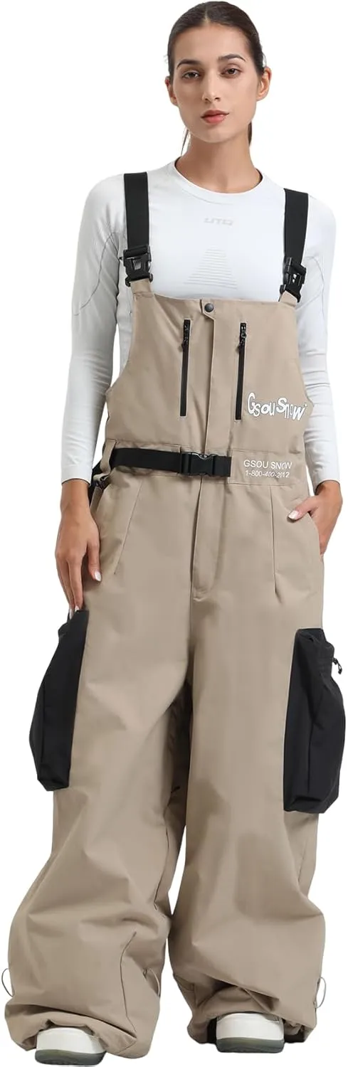 GSOU SNOW Baggy Snowboard Bibs Women Men Ski Pants Loose Fit Overalls Insulated Winter Outdoor Sports Wear