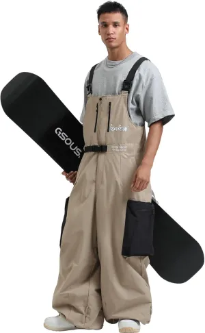 GSOU SNOW Baggy Snowboard Bibs Women Men Ski Pants Loose Fit Overalls Insulated Winter Outdoor Sports Wear
