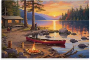GTABVECT Alpine Lakeside Cabin Bonfire Wall Art Decor Living Room Painting Decor Canvas Wall Decor Artwork Bathroom Home Office Decoration