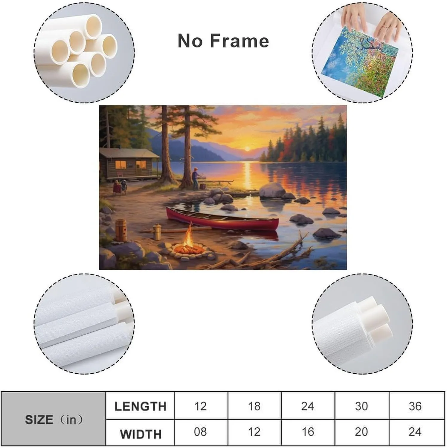 GTABVECT Alpine Lakeside Cabin Bonfire Wall Art Decor Living Room Painting Decor Canvas Wall Decor Artwork Bathroom Home Office Decoration