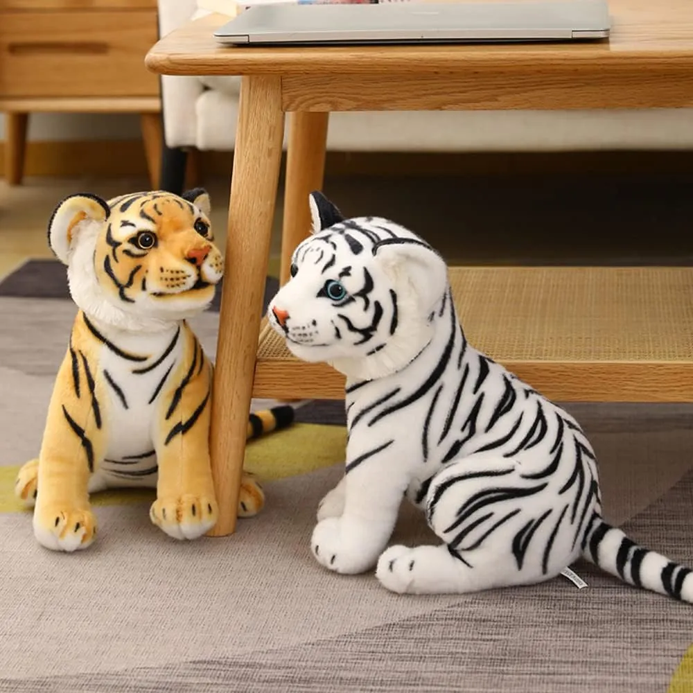 GUDVES Tigers Plush Toy Stuffed Animal Plush Cat - by Tiger Tale Toys Cute Lifelike Tiger Stuffed Animals Animals Kids Toy Gift for Boy Baby Hug Tiger - Lifelike Stuffed Animal (9.8 in, White Tiger)
