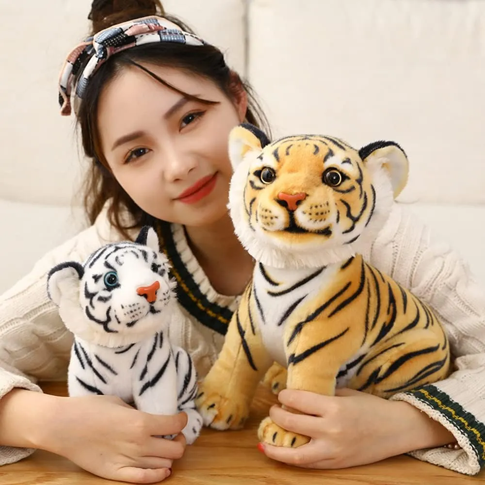 GUDVES Tigers Plush Toy Stuffed Animal Plush Cat - by Tiger Tale Toys Cute Lifelike Tiger Stuffed Animals Animals Kids Toy Gift for Boy Baby Hug Tiger - Lifelike Stuffed Animal (9.8 in, White Tiger)