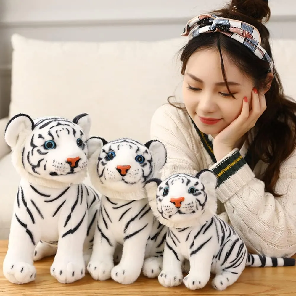 GUDVES Tigers Plush Toy Stuffed Animal Plush Cat - by Tiger Tale Toys Cute Lifelike Tiger Stuffed Animals Animals Kids Toy Gift for Boy Baby Hug Tiger - Lifelike Stuffed Animal (9.8 in, White Tiger)