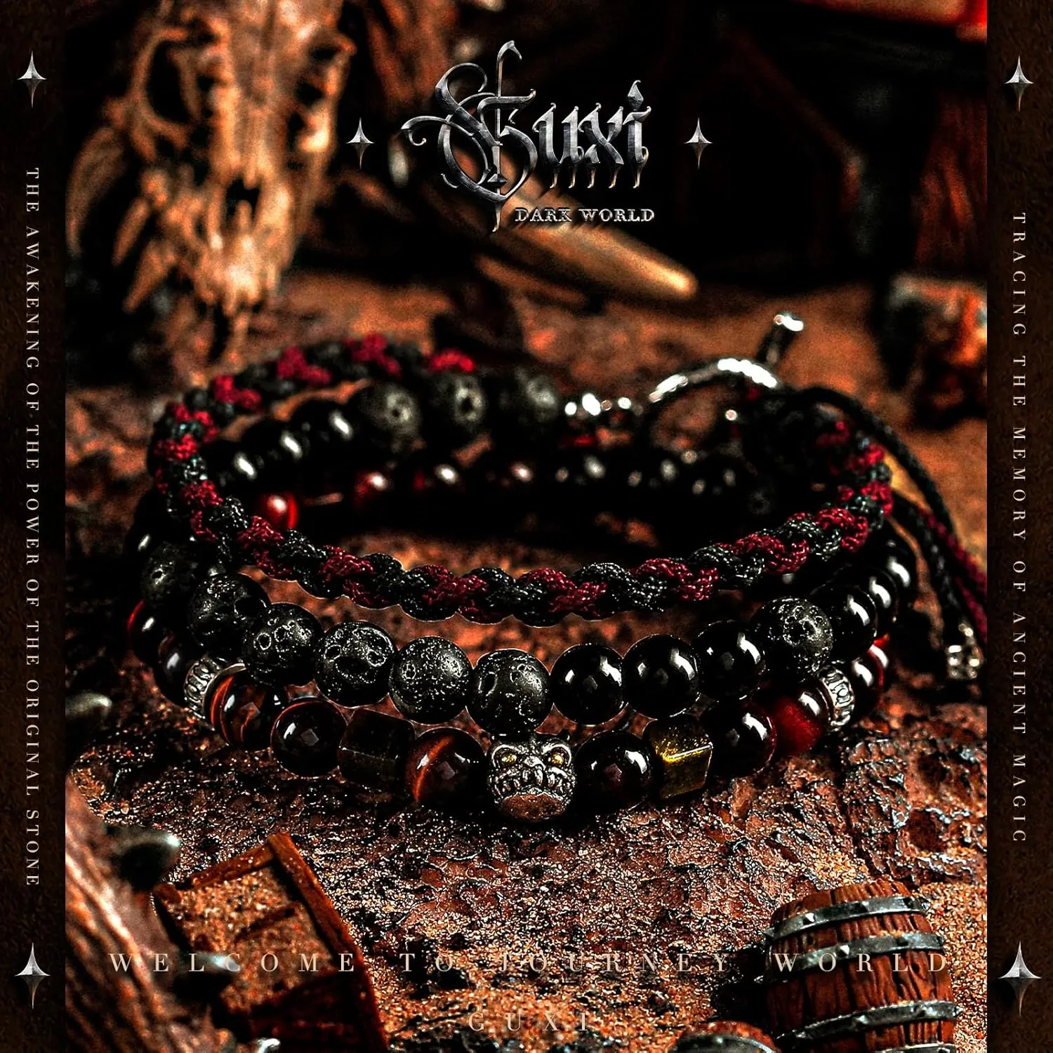 GUXI-Blazing Flame Tiger Eye Bracelet Men Handmade Multi-Layer Braided Bracelets High Purity Obsidian Protection Bracelets for Men Unique Gifts