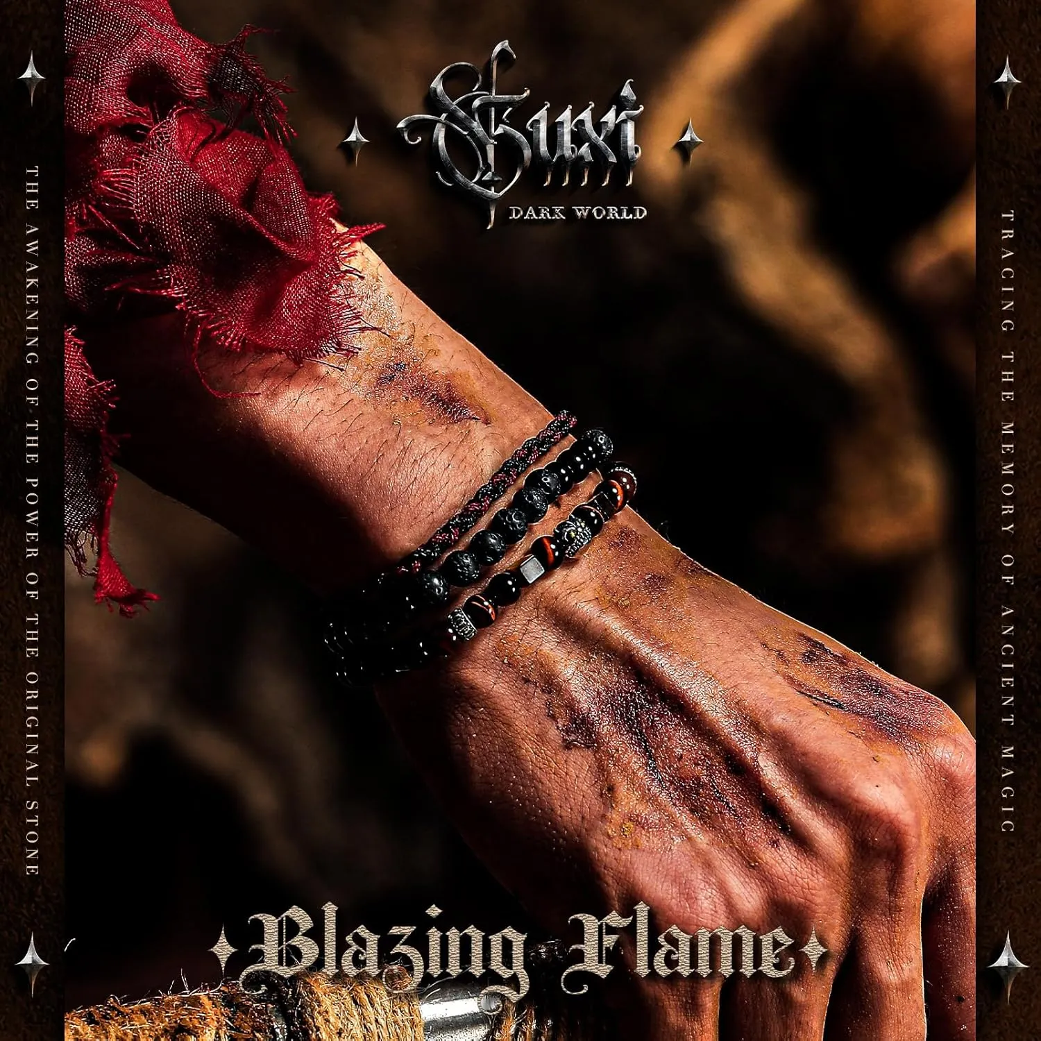 GUXI-Blazing Flame Tiger Eye Bracelet Men Handmade Multi-Layer Braided Bracelets High Purity Obsidian Protection Bracelets for Men Unique Gifts