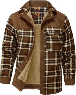 Haellun Men's Long Sleeve Sherpa Lined Shirt Jacket Flannel Plaid Fleece Coats