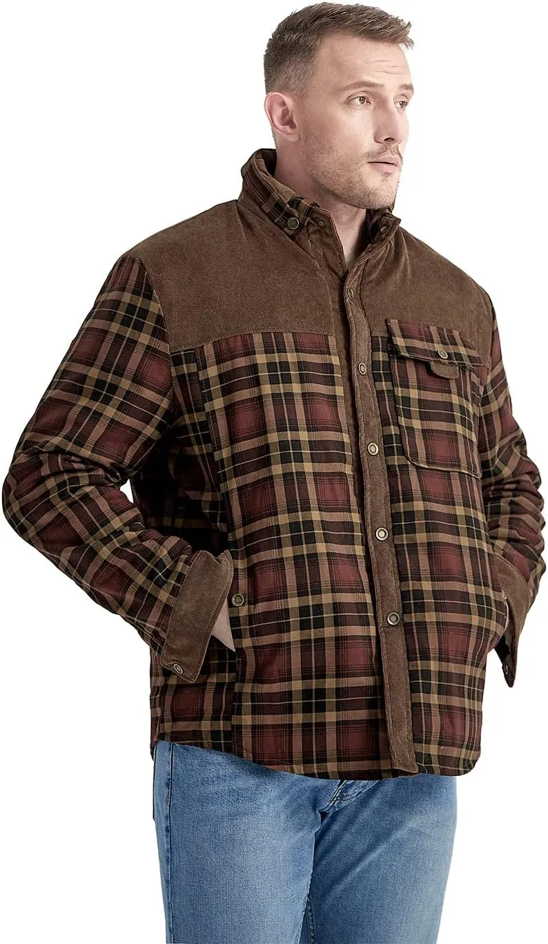 Haellun Men's Long Sleeve Sherpa Lined Shirt Jacket Flannel Plaid Fleece Coats