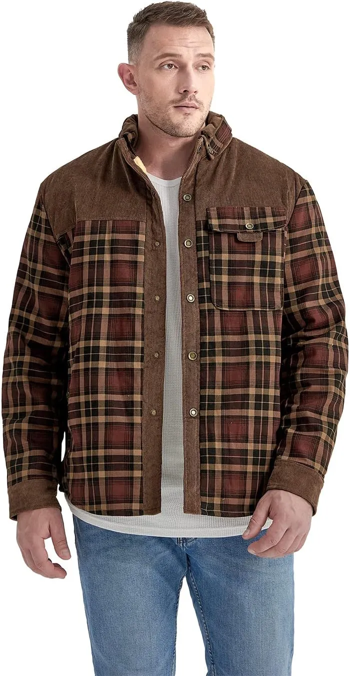 Haellun Men's Long Sleeve Sherpa Lined Shirt Jacket Flannel Plaid Fleece Coats