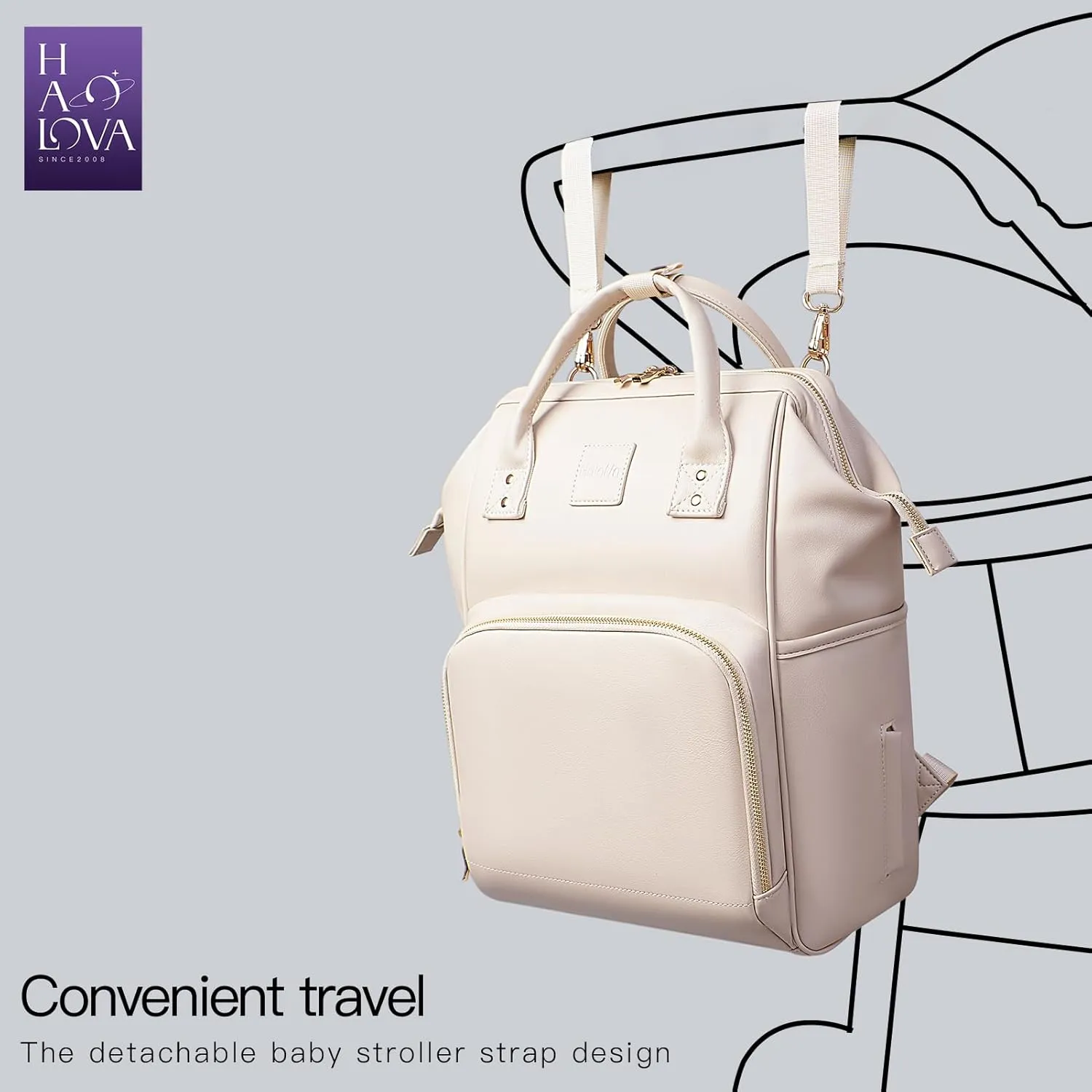HaloVa Diaper Bag, Leather Backpack Eco-Friendly Leather Daddy Mommy Baby Bag with 24L Capacity & Multiple Pockets