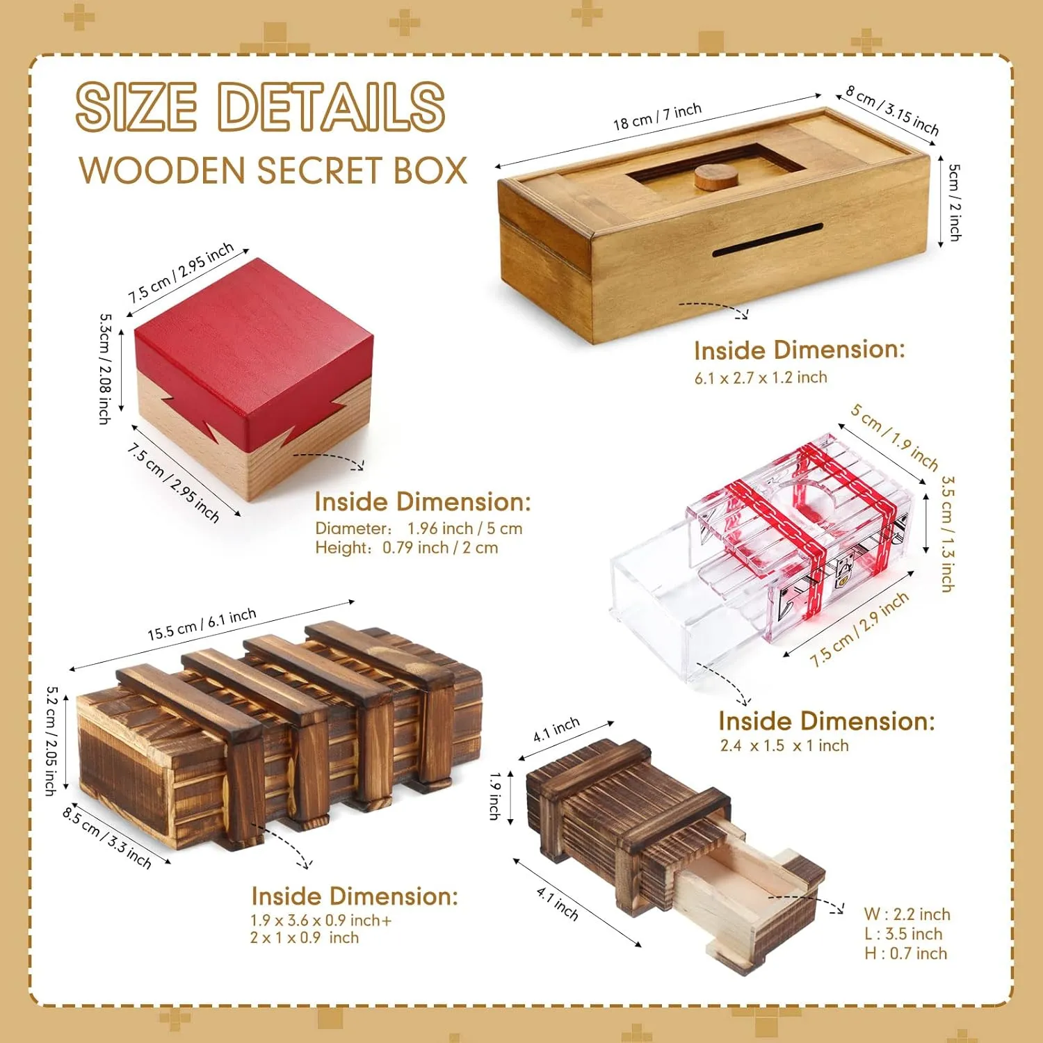 Hanaive 5 Pack Christmas Puzzle Box Gift Wooden Secret Money Puzzle Box with Hidden Compartments Ideal Money Box 3D Wood Lock Box Difficult Cash Gifts for Adults Teens(Classic Style)