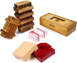 Hanaive 5 Pack Christmas Puzzle Box Gift Wooden Secret Money Puzzle Box with Hidden Compartments Ideal Money Box 3D Wood Lock Box Difficult Cash Gifts for Adults Teens(Classic Style)