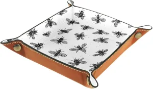 Hand Drawn Abstract Bee Stacking Jewelry Organizer Trays, Small Desk Drawer Earring and Bracelet Tray