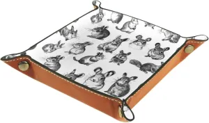 Hand Drawn Rabbit Squirrel Stacking Jewelry Organizer Trays, Small Drawer Organizer Tray for Earrings, Bracelets, Rings, Decorative and Functional, 20.5x20.5cm, snh-001
