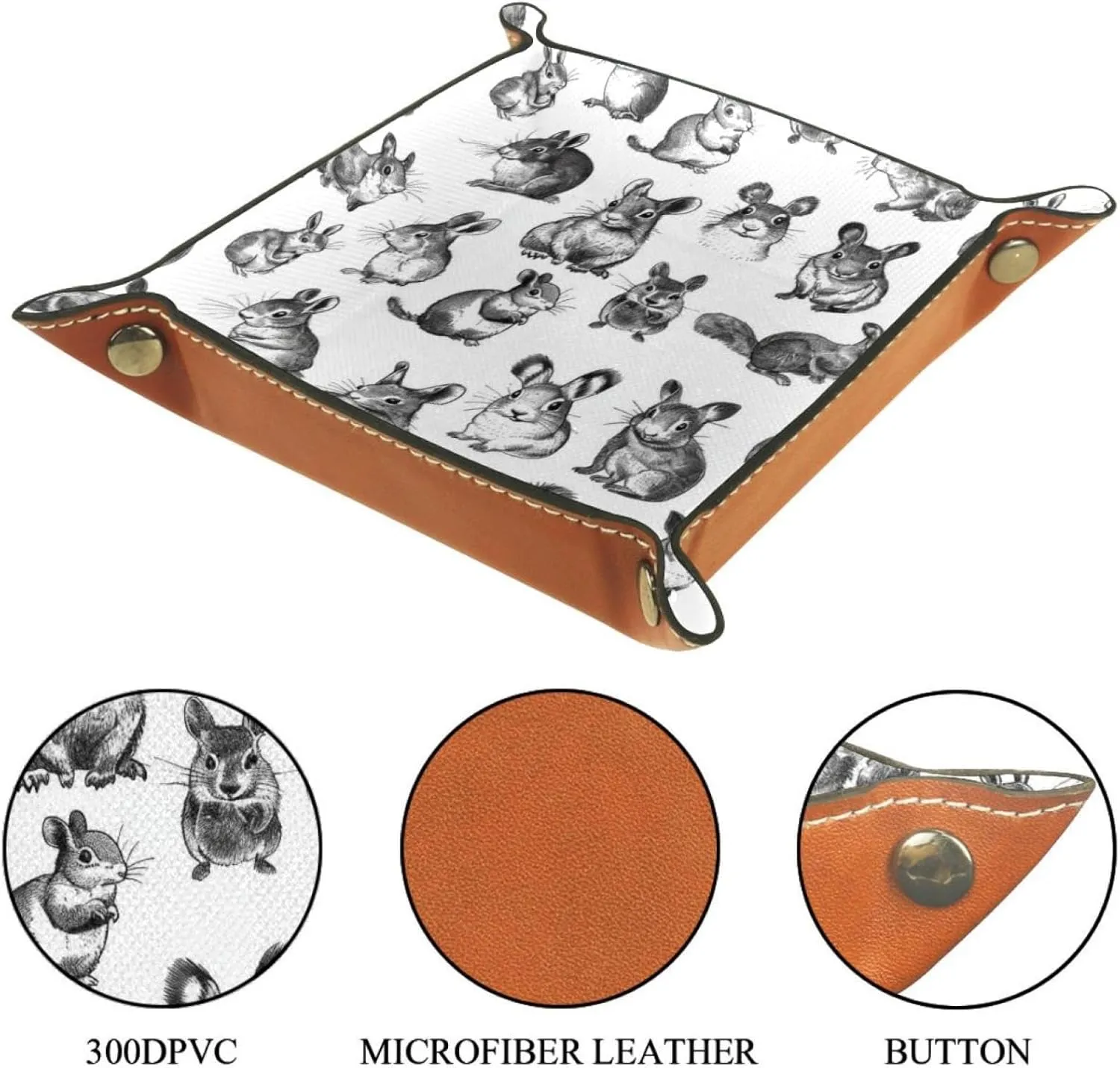 Hand Drawn Rabbit Squirrel Stacking Jewelry Organizer Trays, Small Drawer Organizer Tray for Earrings, Bracelets, Rings, Decorative and Functional, 20.5x20.5cm, snh-001