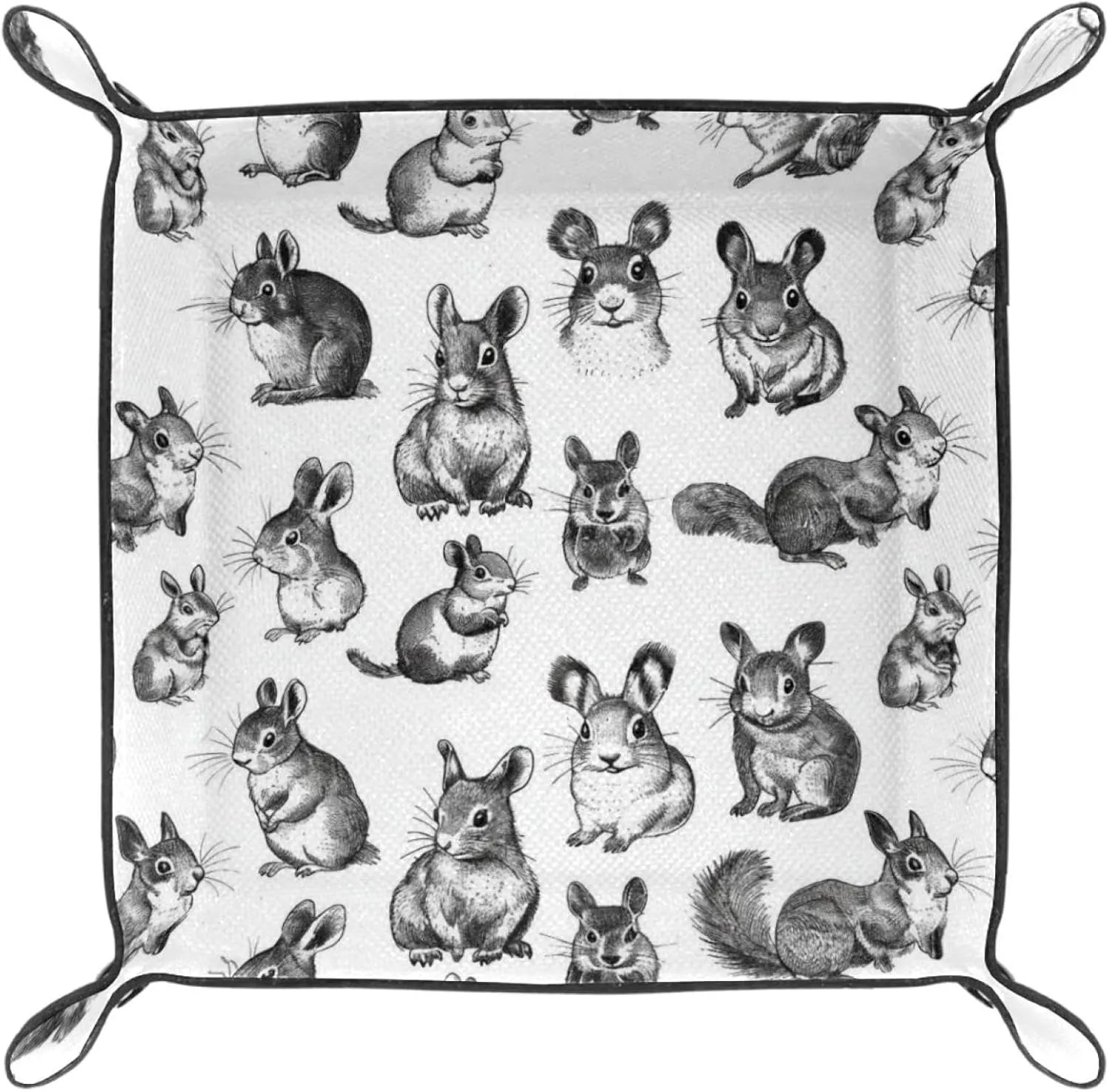 Hand Drawn Rabbit Squirrel Stacking Jewelry Organizer Trays, Small Drawer Organizer Tray for Earrings, Bracelets, Rings, Decorative and Functional, 20.5x20.5cm, snh-001