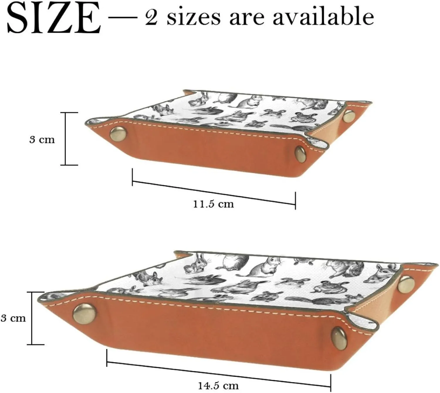 Hand Drawn Rabbit Squirrel Stacking Jewelry Organizer Trays, Small Drawer Organizer Tray for Earrings, Bracelets, Rings, Decorative and Functional, 20.5x20.5cm, snh-001