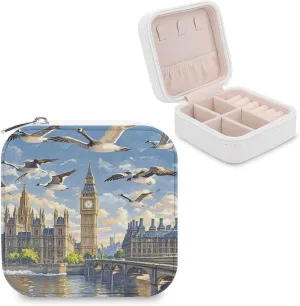 Hand-painted City Jewelry Box Travel Jewelry Organizer Multi-functional Mini Travel Case Holder for Women Stud Earrings Rings Necklaces Pendant Bracelets Storage