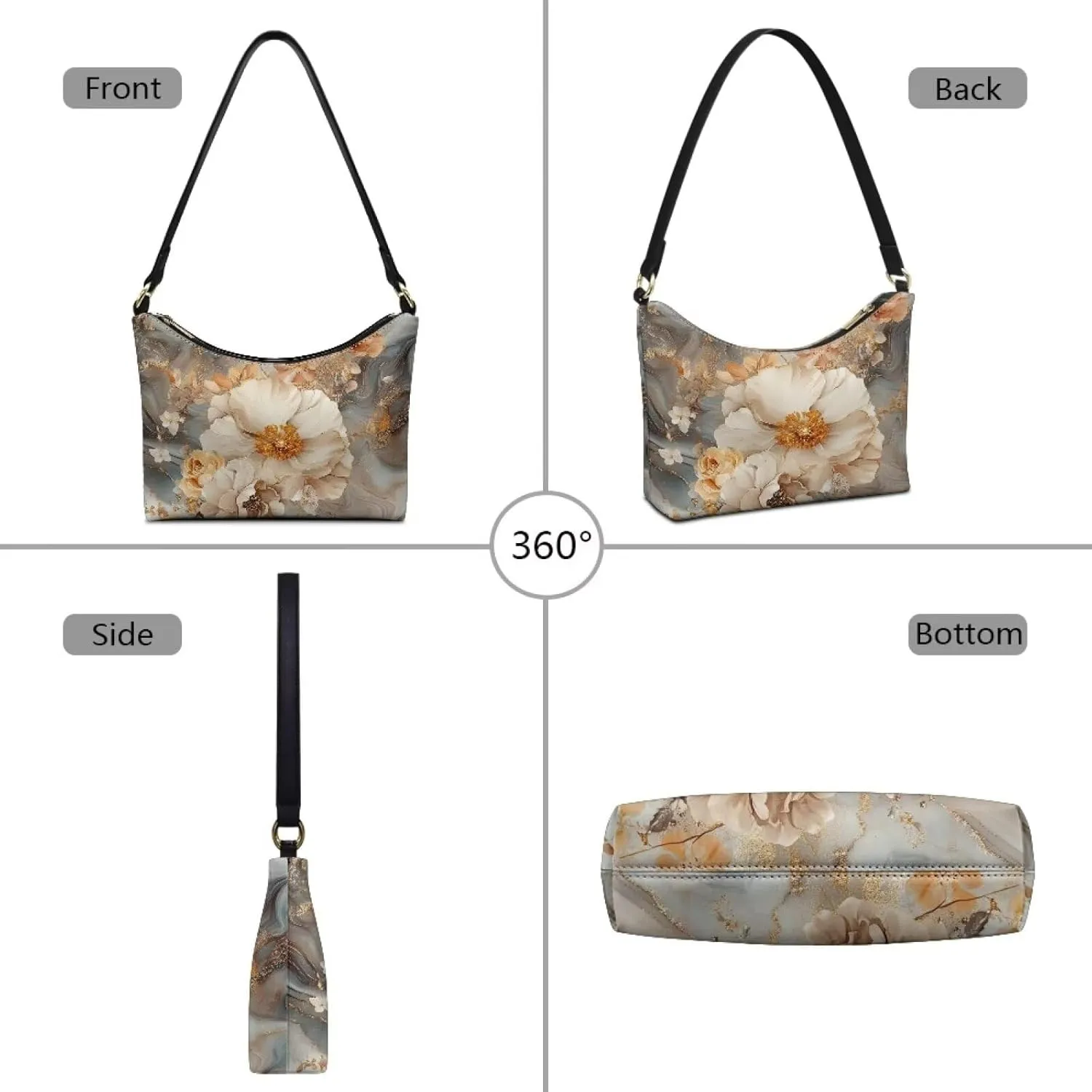 Handbag for Women Leather Underam Shoulder Bag with Zipper Fashion Work Purse Waterproof Travel Wallet