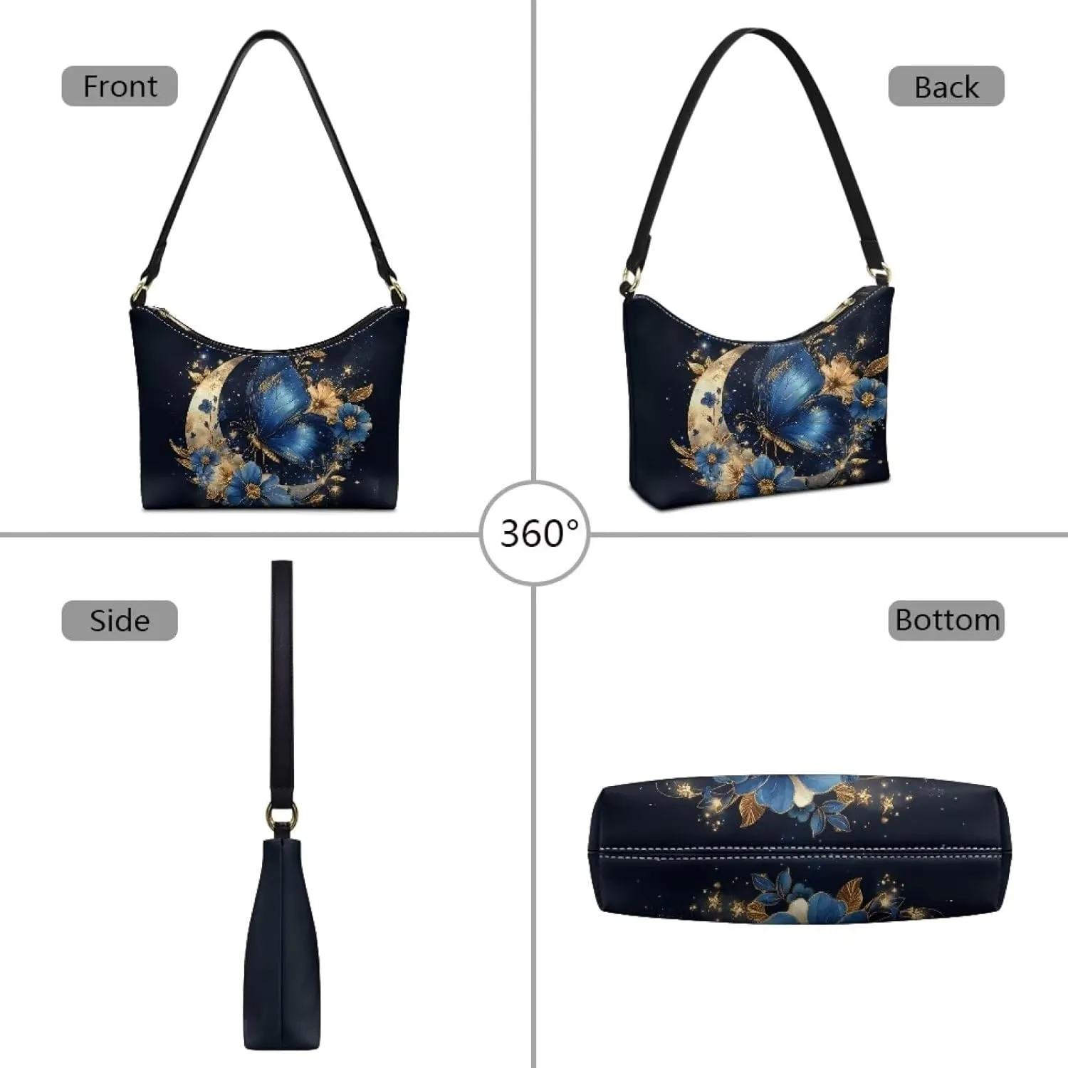 Handbag for Women Leather Underam Shoulder Bag with Zipper Fashion Work Purse Waterproof Travel Wallet