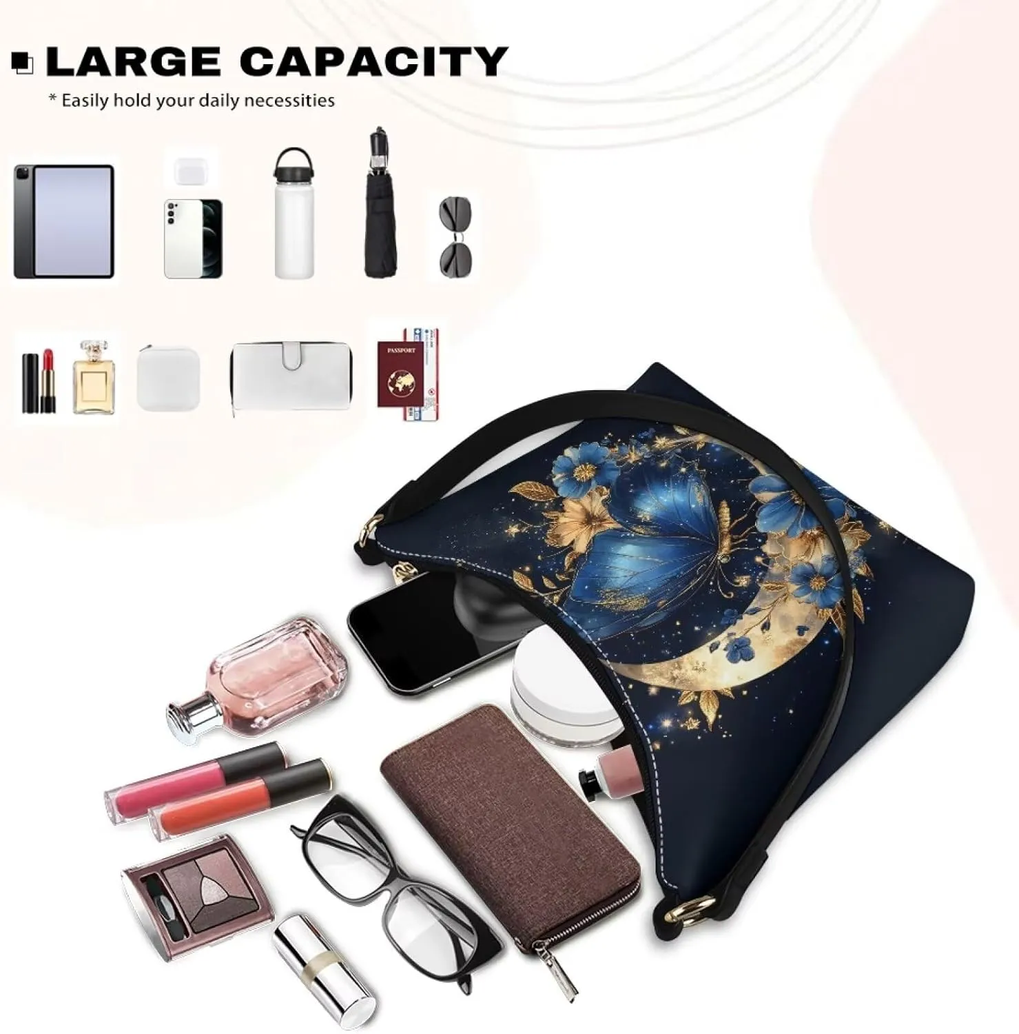Handbag for Women Leather Underam Shoulder Bag with Zipper Fashion Work Purse Waterproof Travel Wallet
