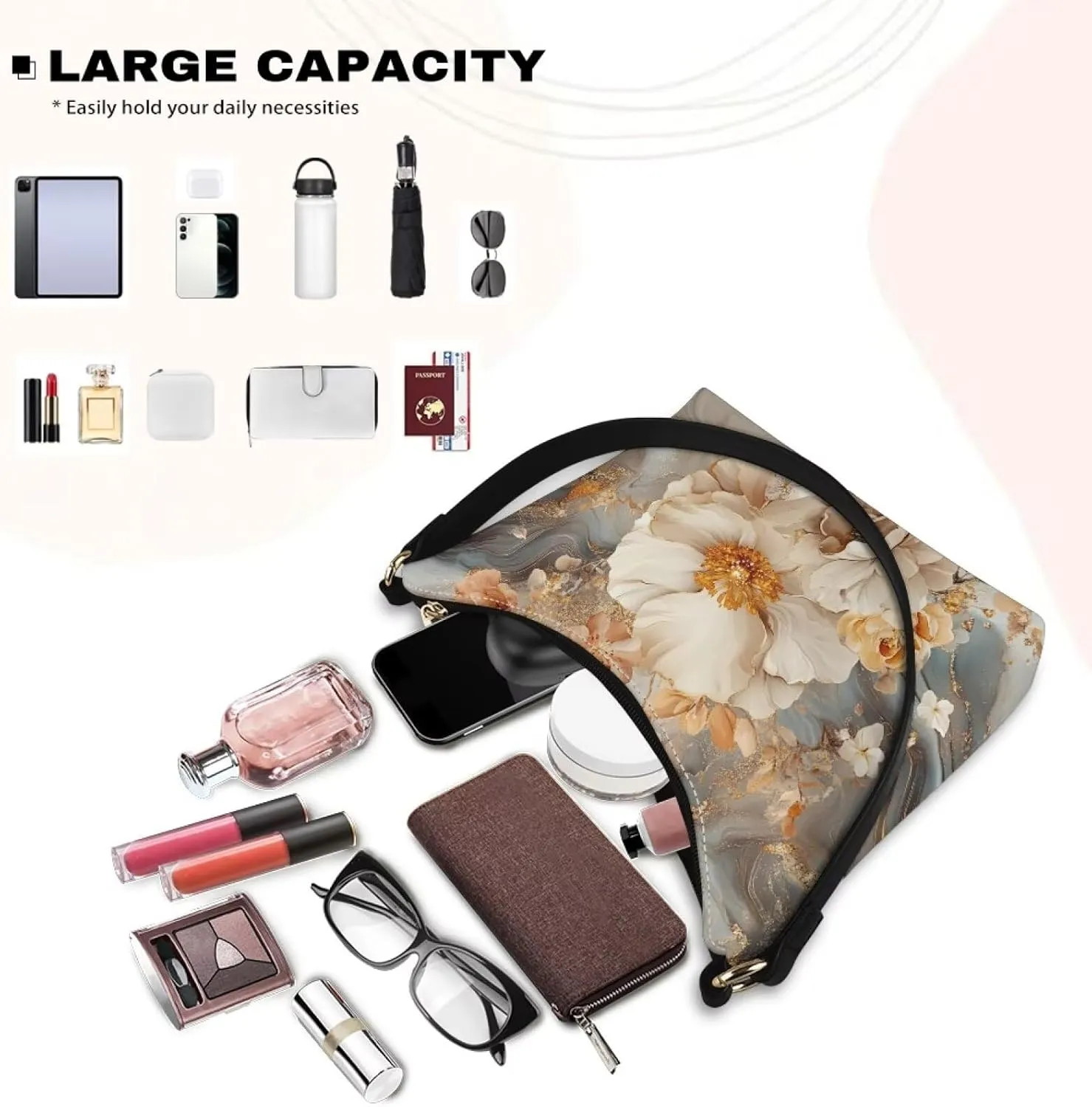 Handbag for Women Leather Underam Shoulder Bag with Zipper Fashion Work Purse Waterproof Travel Wallet