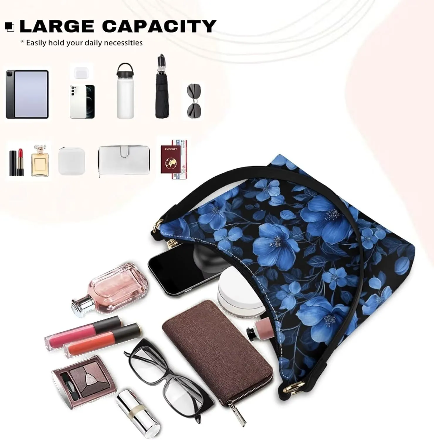 Handbag for Women Leather Underam Shoulder Bag with Zipper Fashion Work Purse Waterproof Travel Wallet