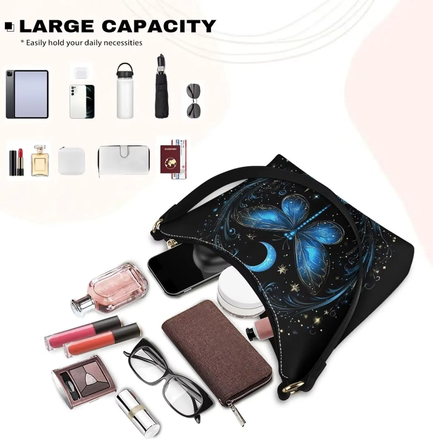 Handbag for Women Leather Underam Shoulder Bag with Zipper Fashion Work Purse Waterproof Travel Wallet