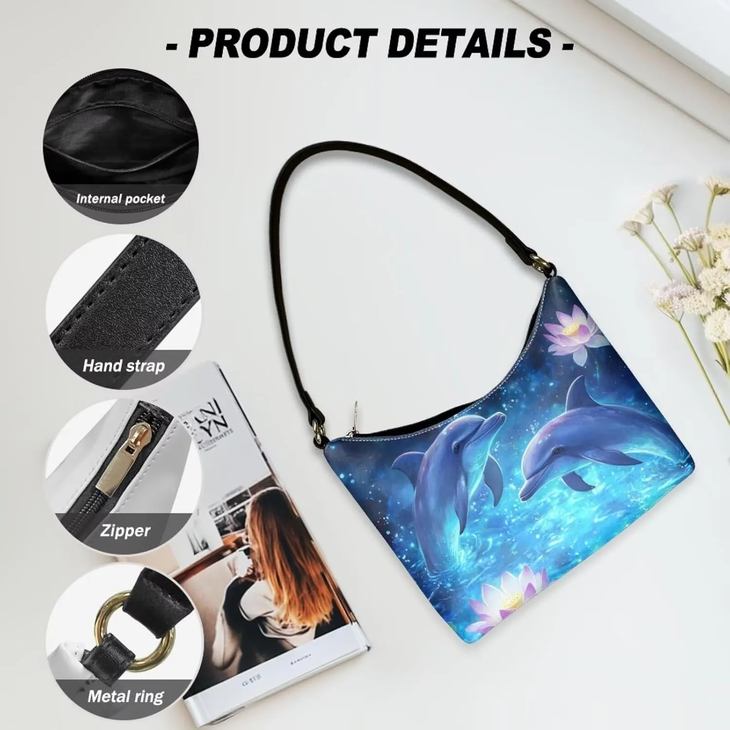 Handbag for Women Leather Underam Shoulder Bag with Zipper Fashion Work Purse Waterproof Travel Wallet
