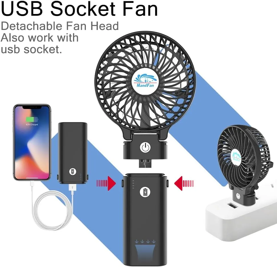 HandFan 10400mAh Handheld Fan With Double Portable Charger, Rechargeable Personal Hand Fans, Foldable Mini Electric Fans, Battery Operated Cooling Fan for Travel Beach Outdoors Indoors(Clear Blade)