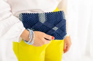Handmade Macramé Clutch-Navy and Dusty Blue