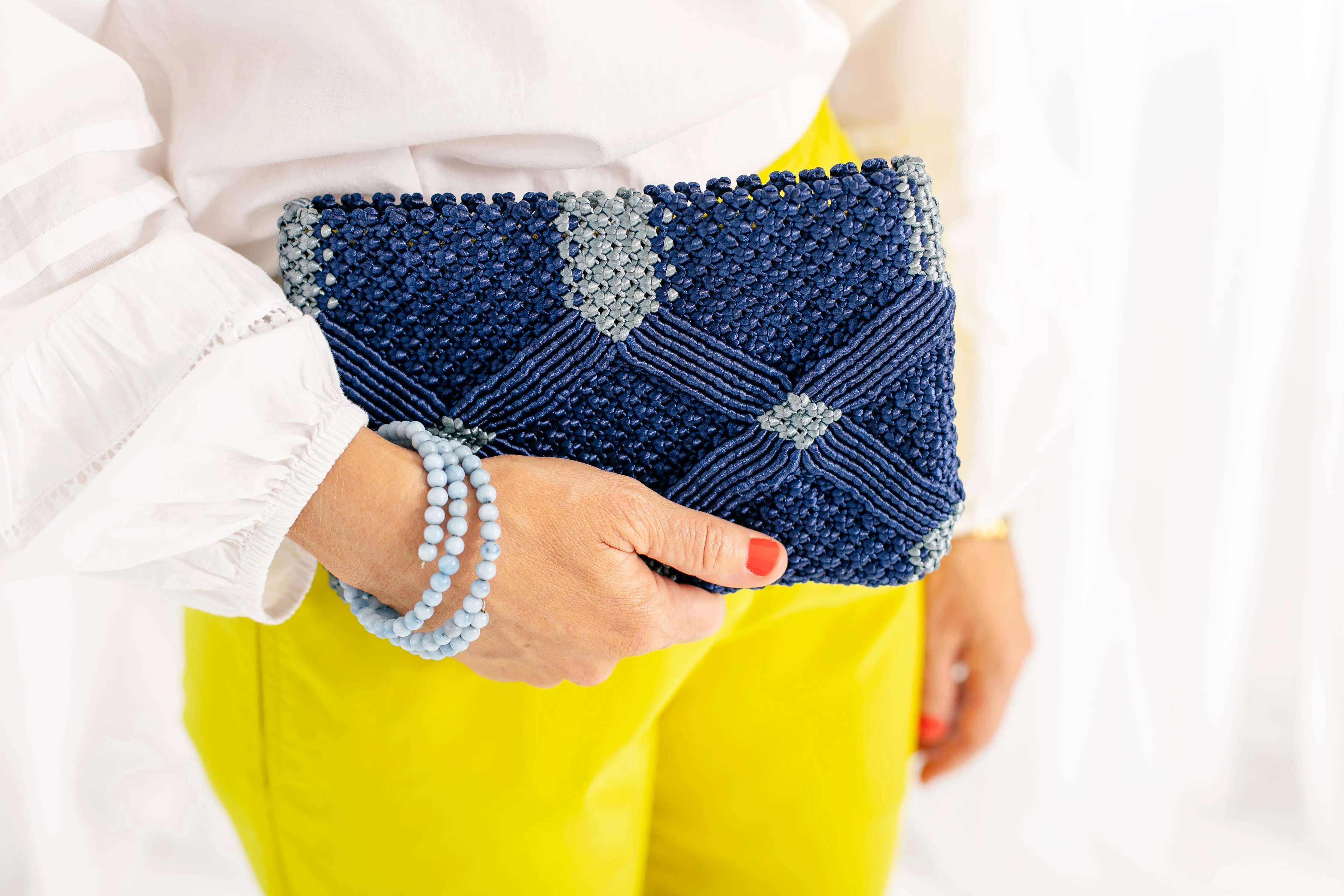 Handmade Macramé Clutch-Navy and Dusty Blue