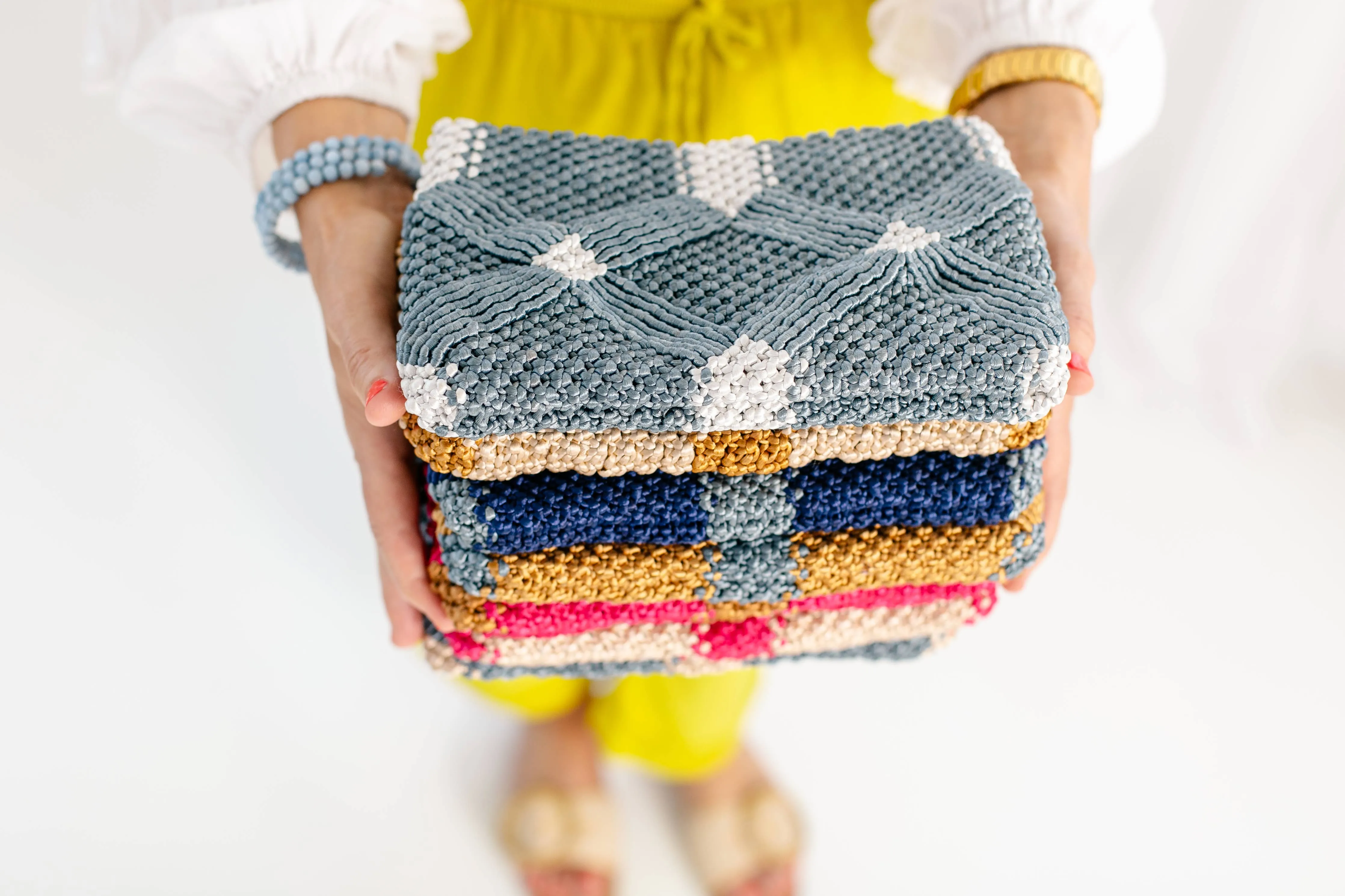 Handmade Macramé Clutch-Navy and Dusty Blue