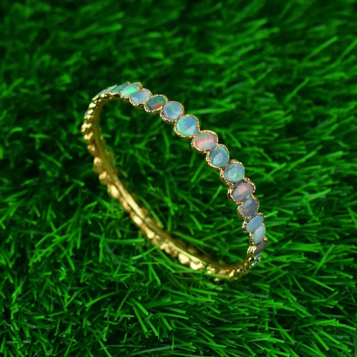 Handmade Natural Multi Fire Opal Gemstone Bangle Bracelet-Rough Opal Minimal Bracelet for Her- nfinity Bracelet-Women Statement Earrings-Wedding or Graduation Gift. GFS5362 (L, Gold-Plated)