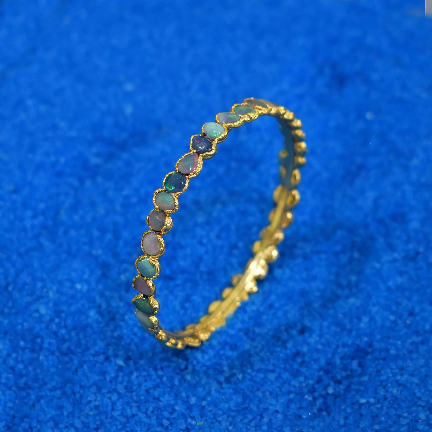 Handmade Natural Multi Fire Opal Gemstone Bangle Bracelet-Rough Opal Minimal Bracelet for Her- nfinity Bracelet-Women Statement Earrings-Wedding or Graduation Gift. GFS5362 (L, Gold-Plated)