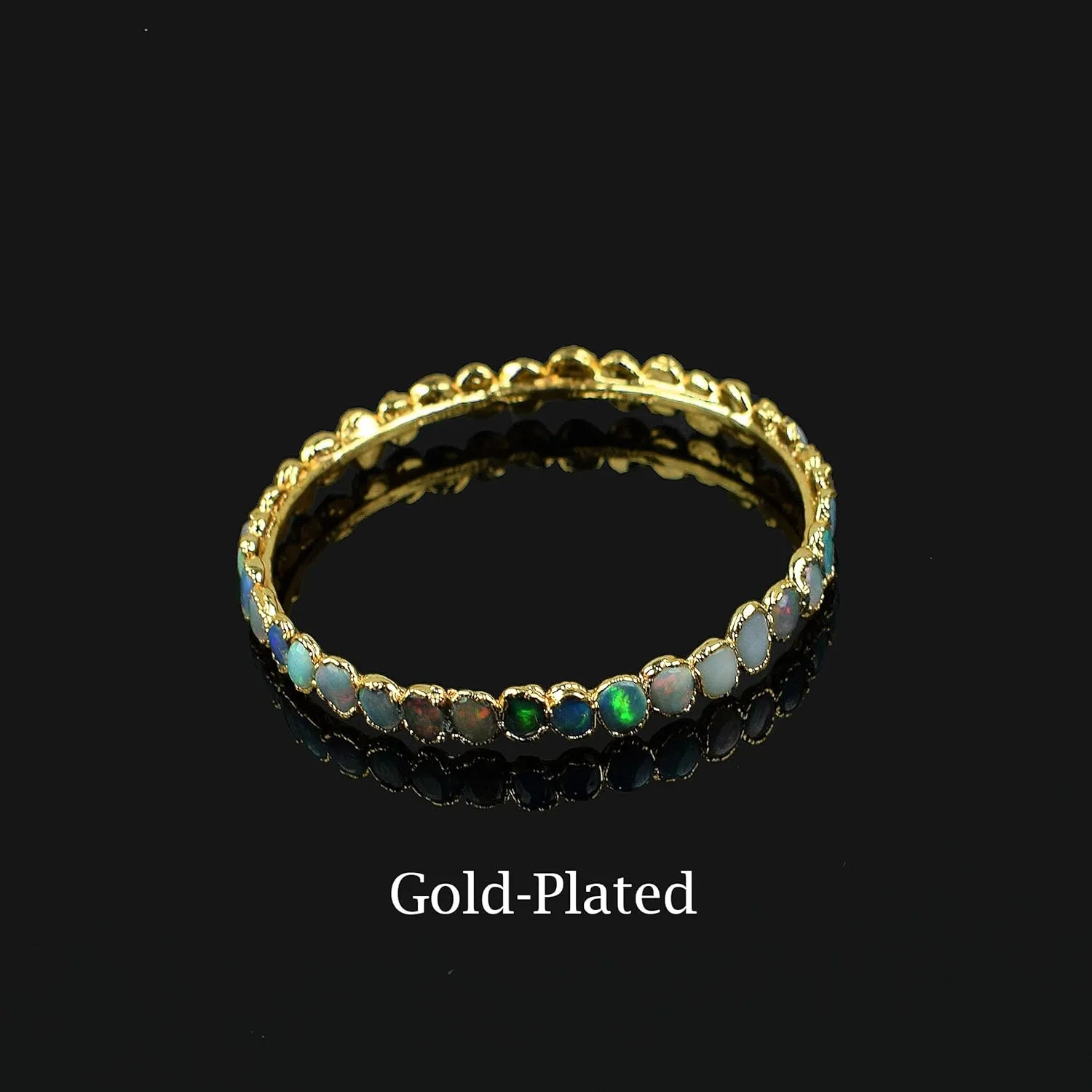 Handmade Natural Multi Fire Opal Gemstone Bangle Bracelet-Rough Opal Minimal Bracelet for Her- nfinity Bracelet-Women Statement Earrings-Wedding or Graduation Gift. GFS5362 (L, Gold-Plated)