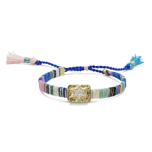 Handmade Star of David Bracelet - 14k Gold Plated Charm, Colorful Woven Friendship Bangle (Adjustable)
