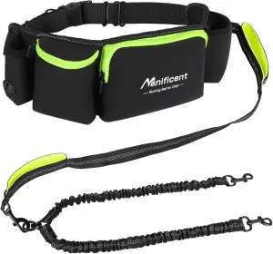 Hands Free Double Dog Leash - Wide Padded Waist Leash with Reflective Stitching for Walks, Jogging, Running, Hiking, and Training