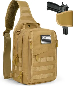 HAOMUK Tactical Sling Bag Backpack for Men with Pistol Holster Military Shoulder Crossbody Bag for Concealed Carry - Khaki