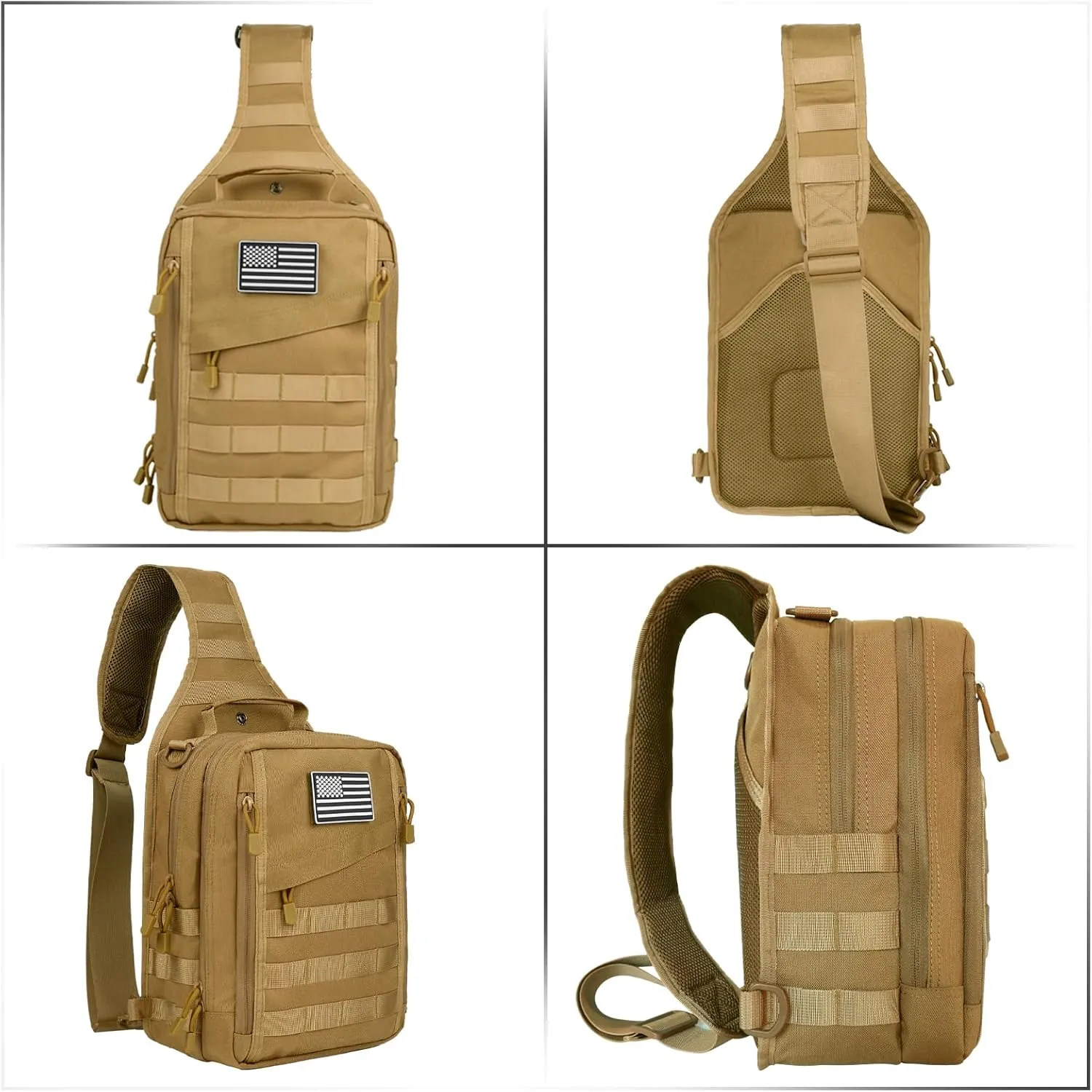 HAOMUK Tactical Sling Bag Backpack for Men with Pistol Holster Military Shoulder Crossbody Bag for Concealed Carry - Khaki