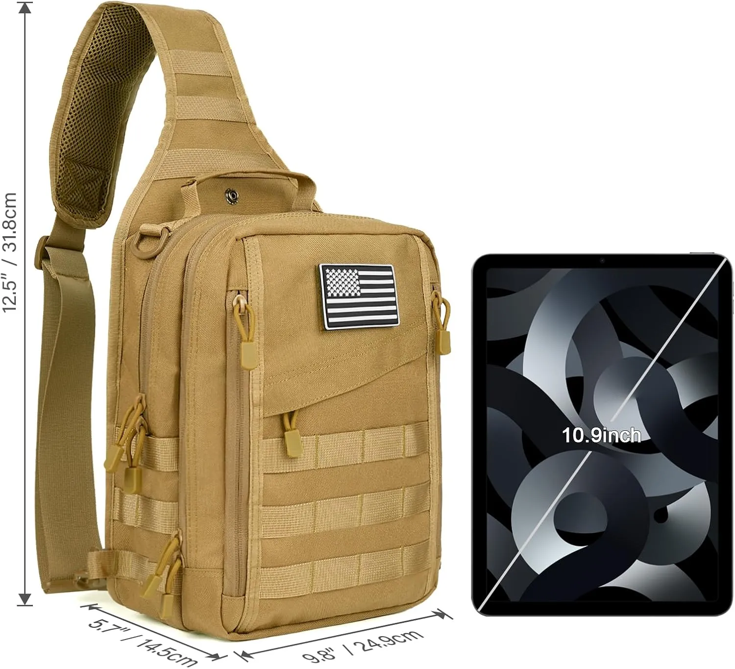 HAOMUK Tactical Sling Bag Backpack for Men with Pistol Holster Military Shoulder Crossbody Bag for Concealed Carry - Khaki