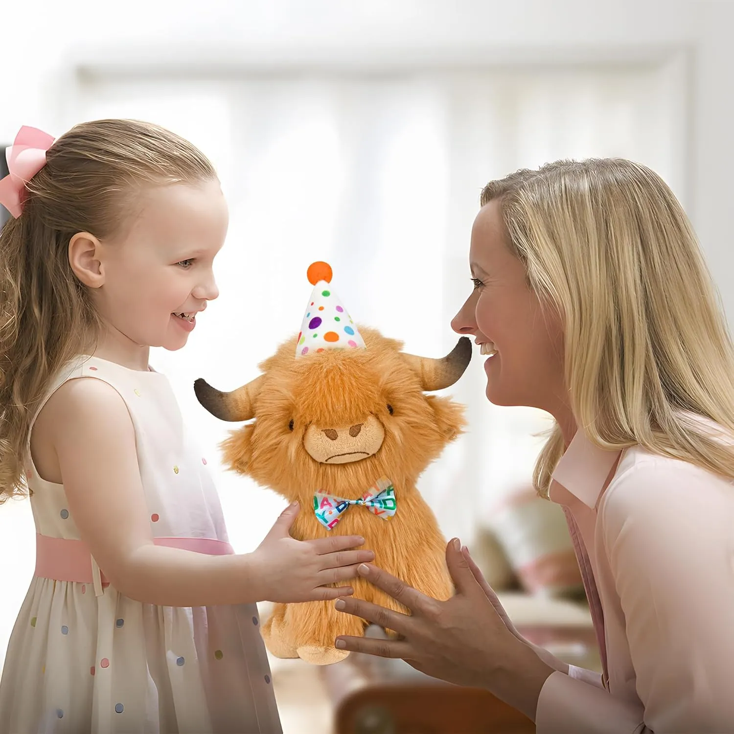 Happy Birthday Highland Cow Plush, Birthday Stuffed Animal, Soft Plushie Cute Cow Plush Pillow Gifts for Boys & Girls (9.8 Inch)