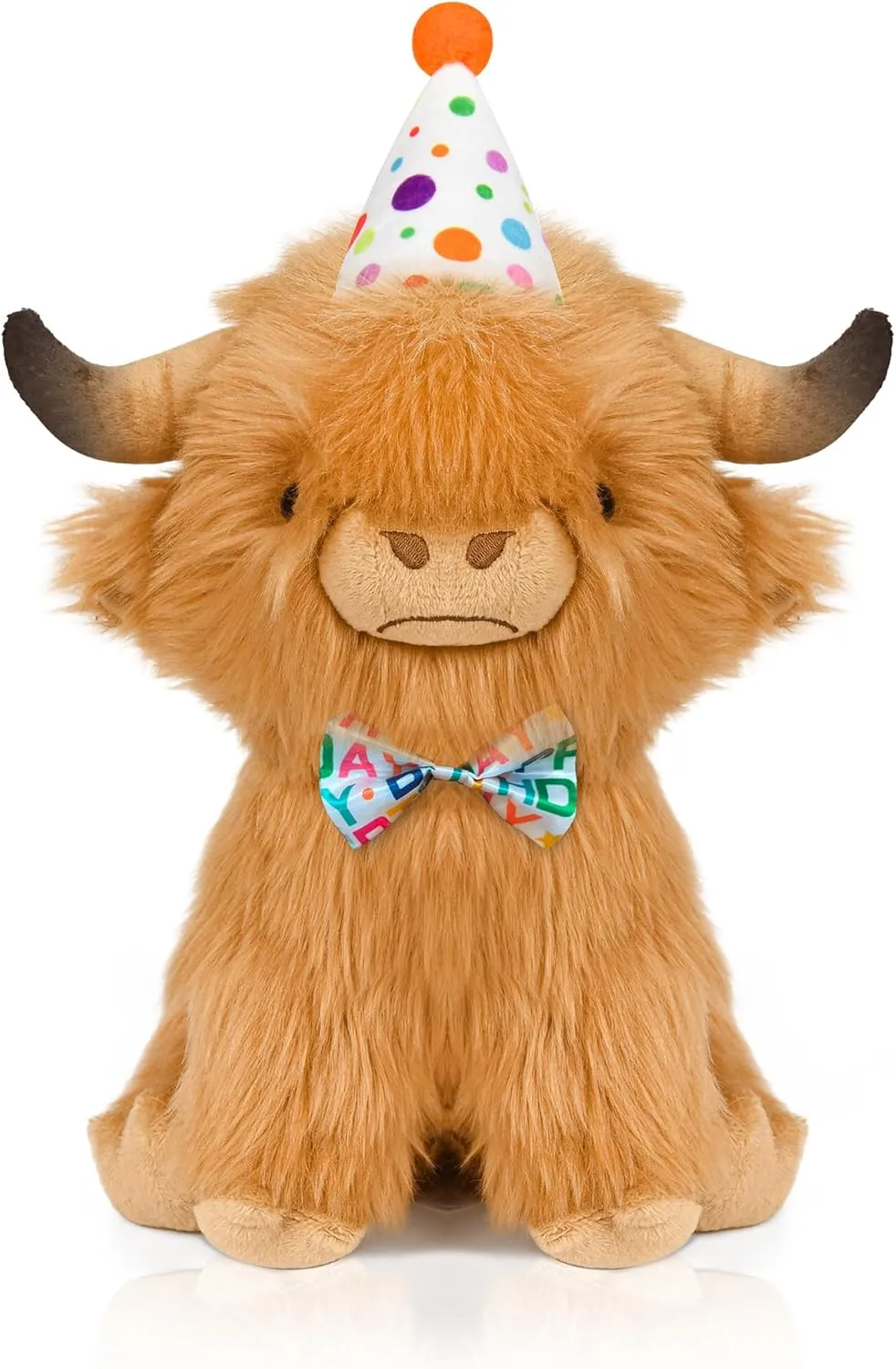 Happy Birthday Highland Cow Plush, Birthday Stuffed Animal, Soft Plushie Cute Cow Plush Pillow Gifts for Boys & Girls (9.8 Inch)