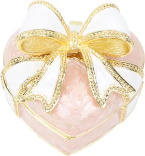 Heart Shape Jewelry Box, Enamel Rhinestones Bow-knot Jewelry Trinket Box, Love Heart Bow-knot Pink Ring Holder for Mother