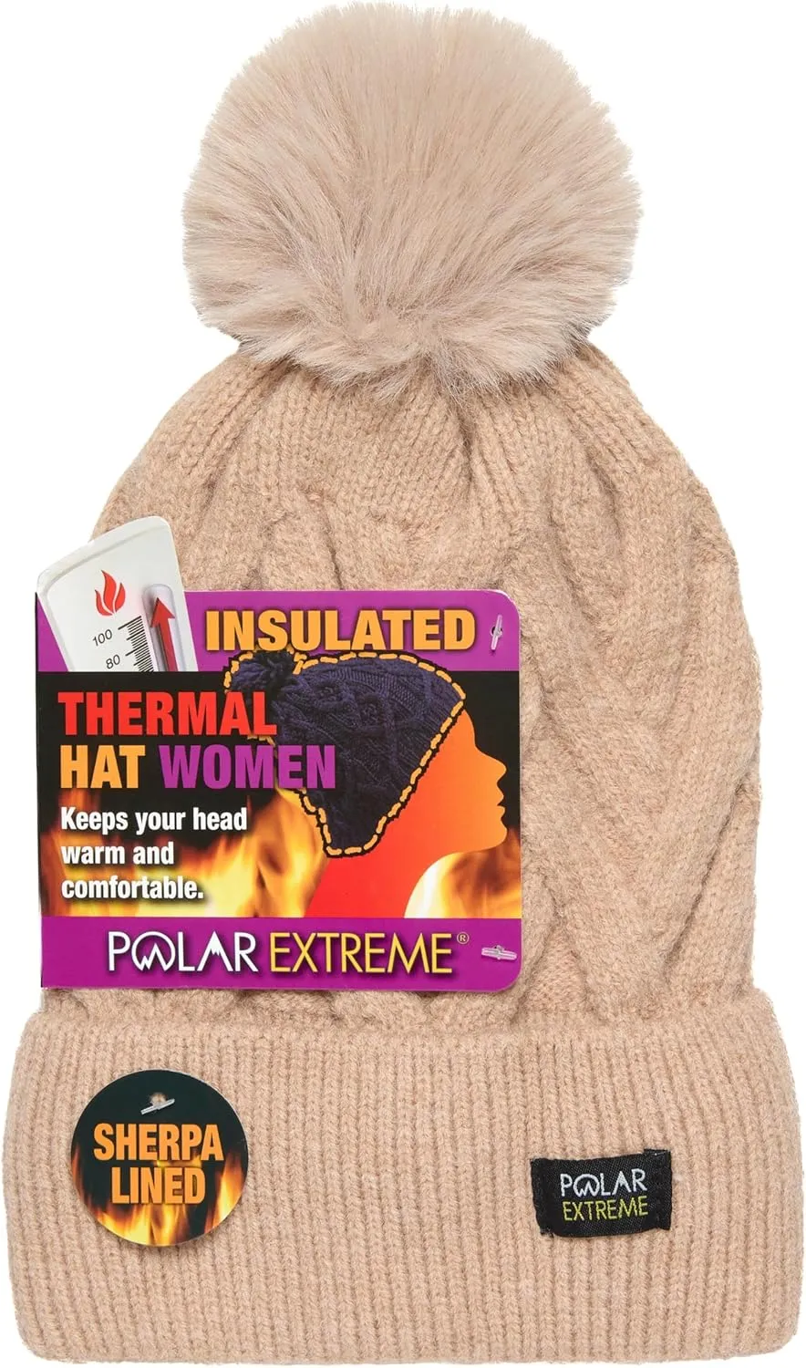 Heat Women's Sherpa-Lined Beanie and Skull Cap, Warm Winter Hat, One Size Fits Most
