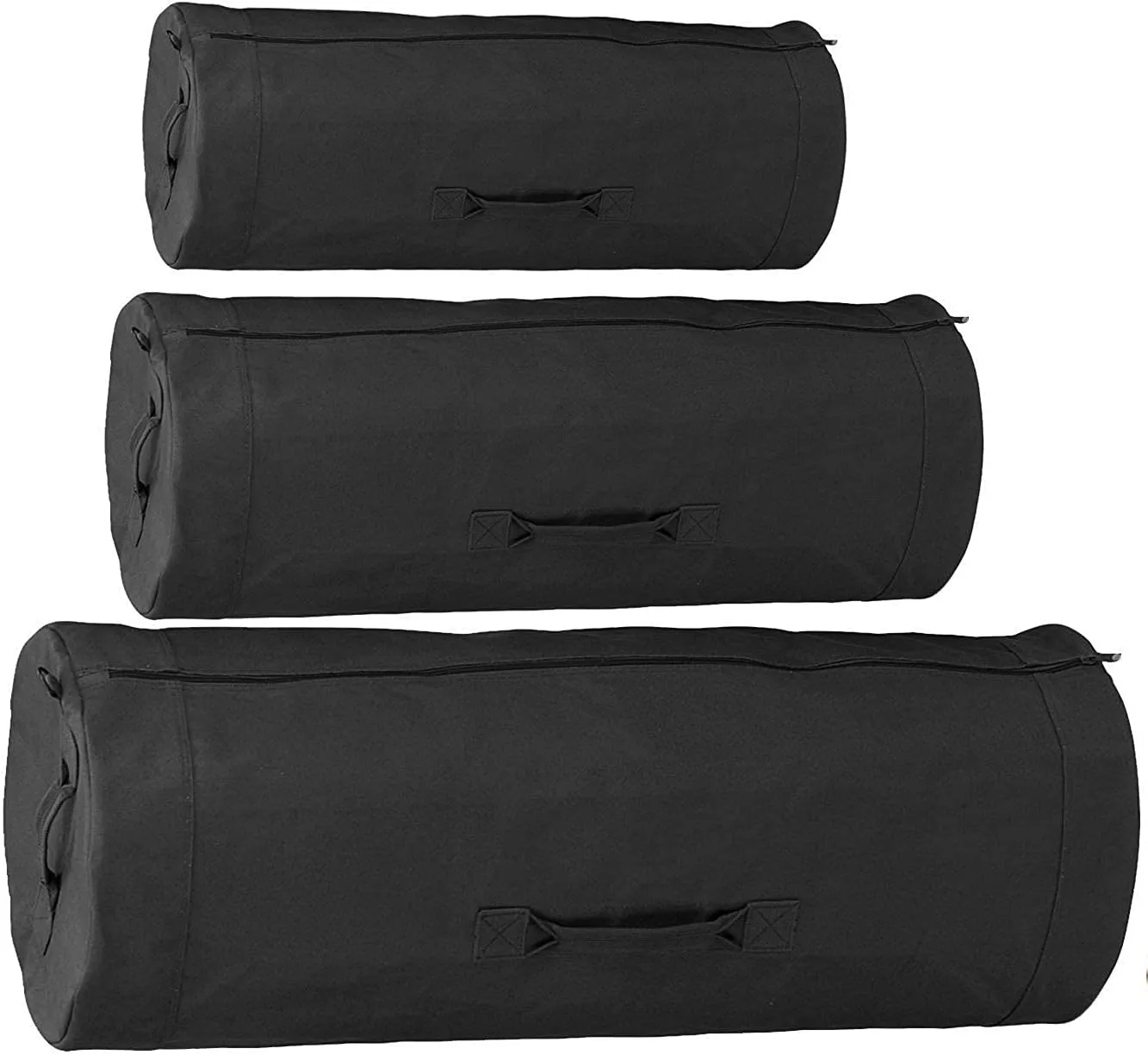 Heavy Duty Cotton Canvas SIDE ZIPPER Duffle Bag with Pin - Black, Jumbo - 42" x 16" x 16"
