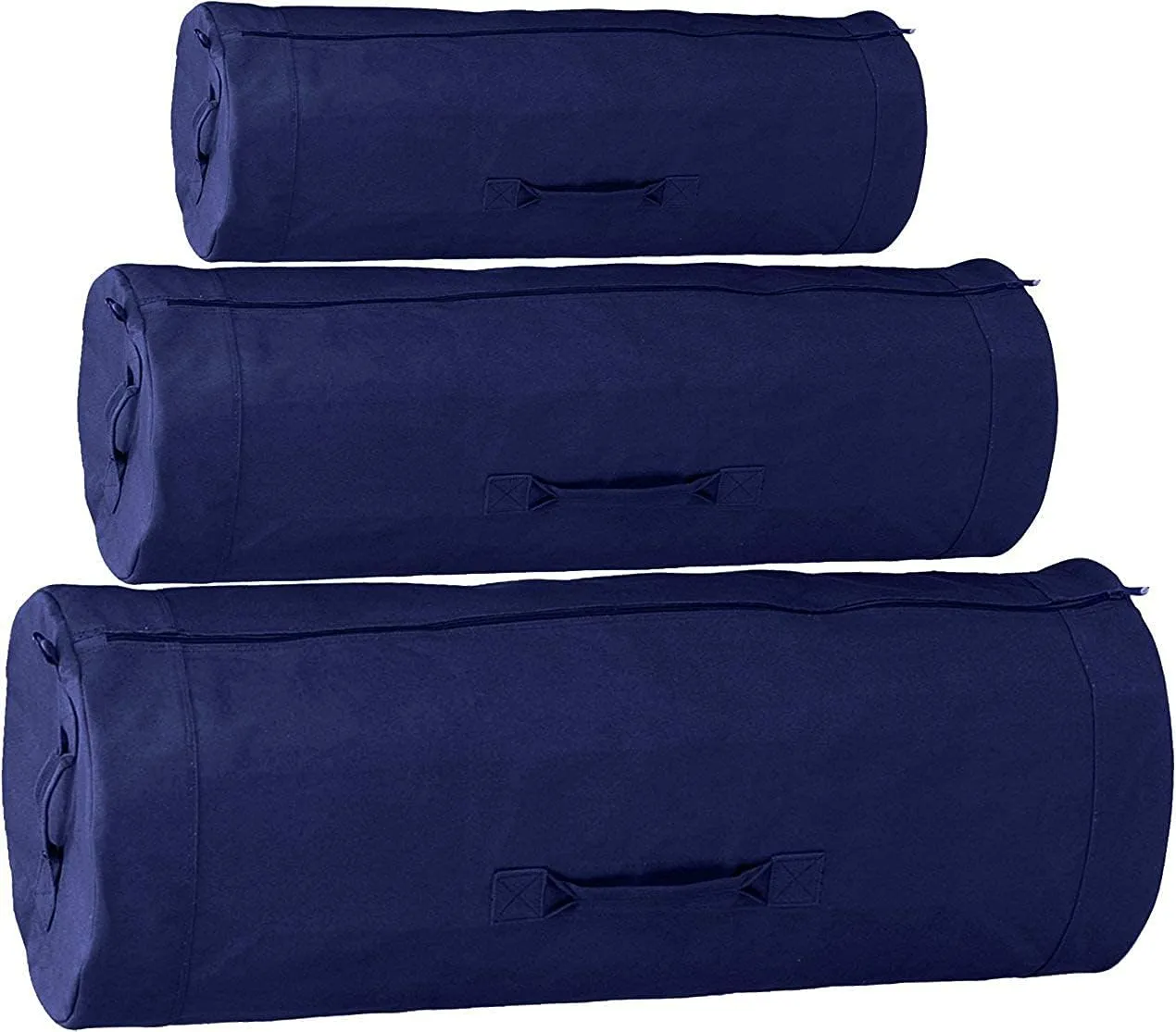 Heavy Duty Cotton Canvas SIDE ZIPPER Duffle Bag with Pin - Navy Blue, Giant - 50" x 19" x 19"